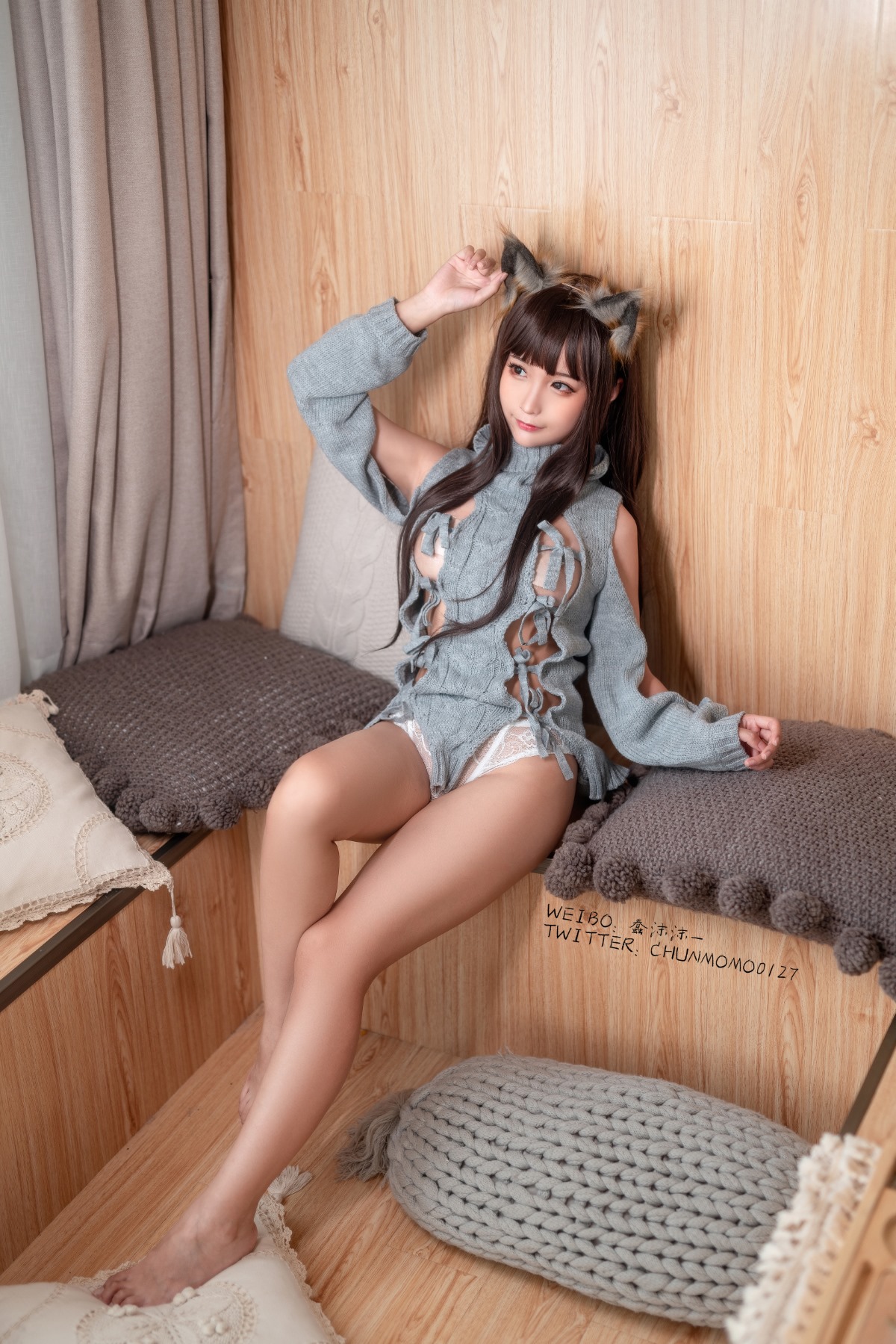 蠢沫沫 灰露背毛衣