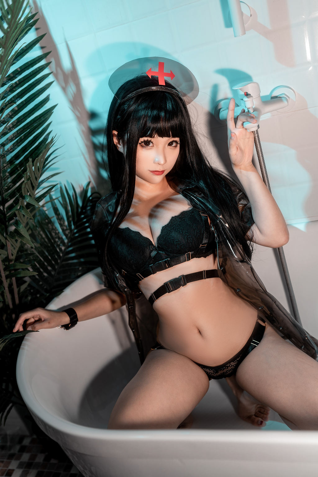 蠢沫沫 胶衣护士 黑