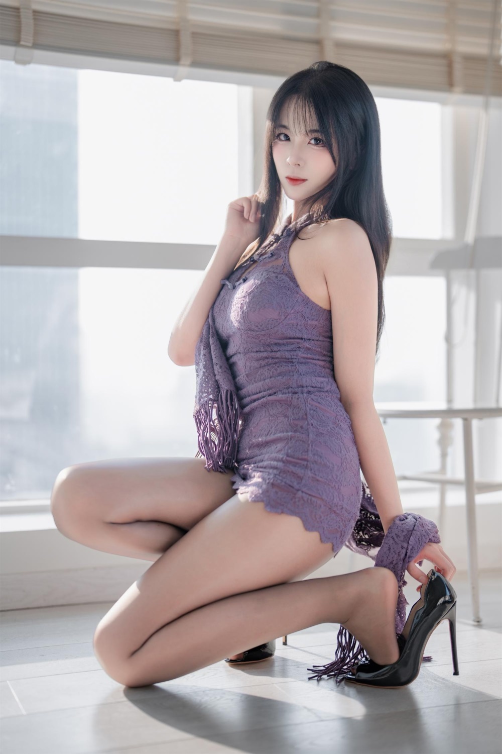 轩萧学姐 紫色旗袍